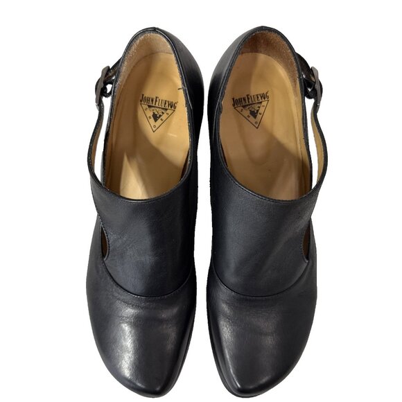 John Fluevog Women's Heeled Shoes Sz 8 Black Leather Mary Jane Mid Heel Designer - Picture 3 of 10